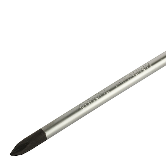 STANLEY STMT60805-840B chrome vanadium Phillips screwdriver shaft, closeup on white background.