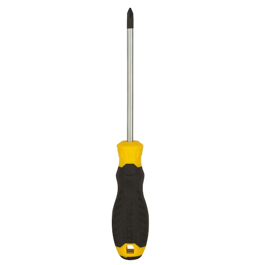 STANLEY STMT60805-8 Phillips screwdriver with yellow and black handle, front angle on white background.