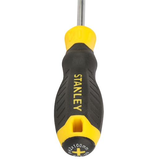 Stanley STMT60809-8 black and yellow Phillips screwdriver, handle close-up, product photography