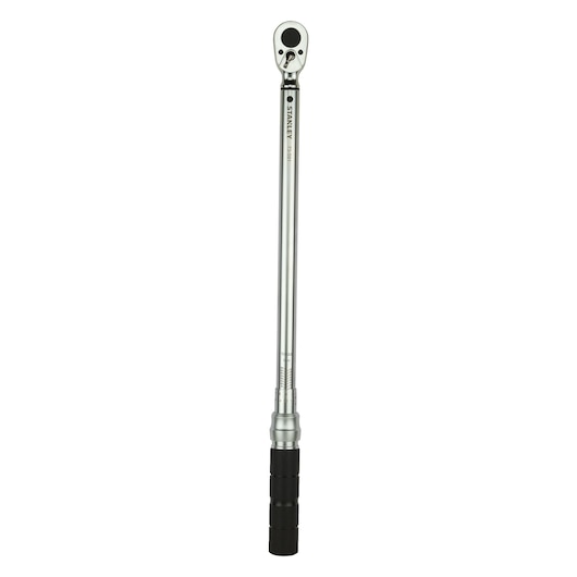 STANLEY STMT73591-8 torque wrench with silver body and black textured handle, front angle on white background.