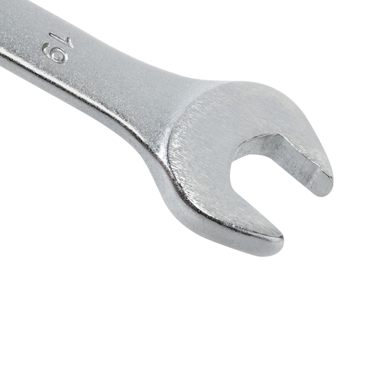 STANLEY STMT73648-LA open-end wrench, silver finish, close-up angle on white background.
