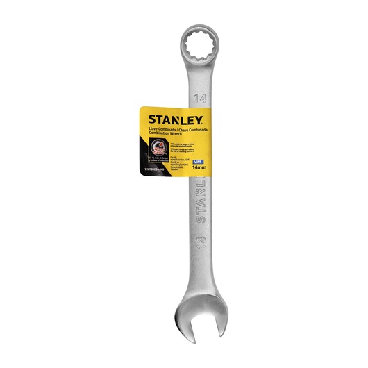 STANLEY STMT80224-840 combination wrench 14mm, silver, straight view on white background with yellow label.