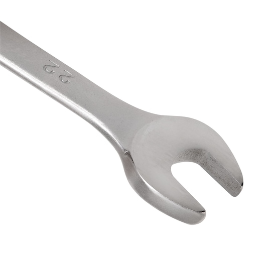 STANLEY STMT80236-840 open-end wrench, silver metal, close-up angle on white background.