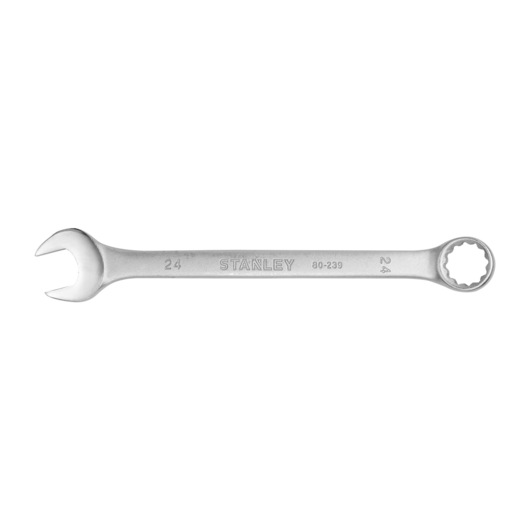STANLEY STMT80239-840 combination wrench, silver finish, straight view, one open end and one box end.