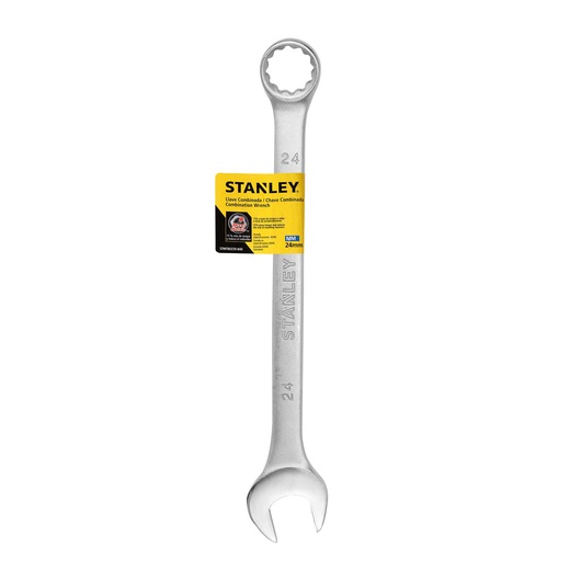 Photo of STANLEY STMT80239-840 combination wrench, 24mm, silver finish, front angle on white background.
