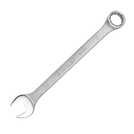 Stanley STMT80243-8 silver combination wrench, straight angle, with open and box ends.