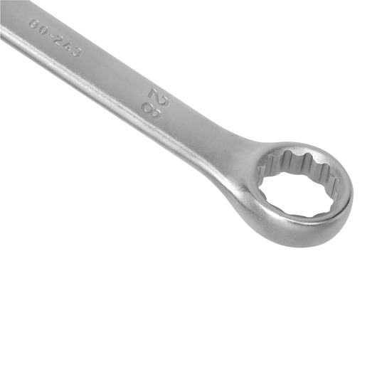 Stanley STMT80243-8 box-end wrench, silver, photography from top angle on white background.