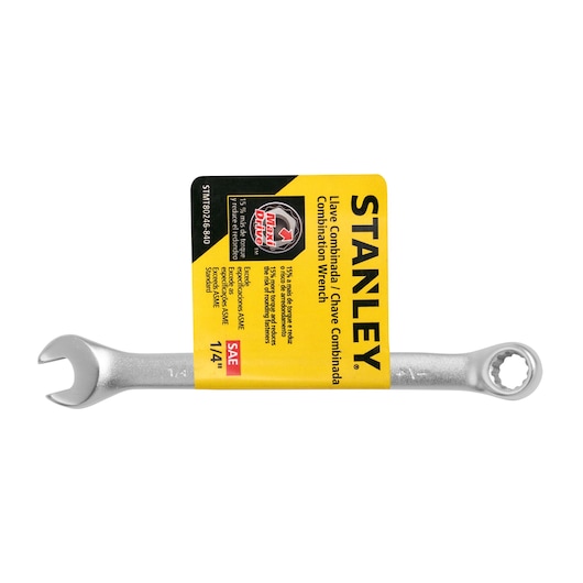 Stanley STMT80246-840 combination wrench, silver finish, 1/4 inch size, front angle on white background.