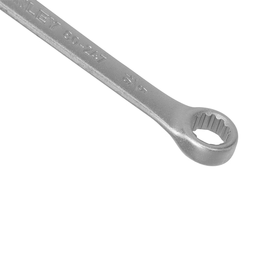 Photo of STANLEY STMT80247-840 box end wrench, silver finish, angled view on white background.