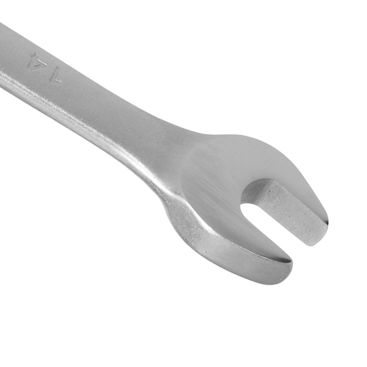 STANLEY STMT80247-840 open-end wrench, silver metal, close-up photo on white background.