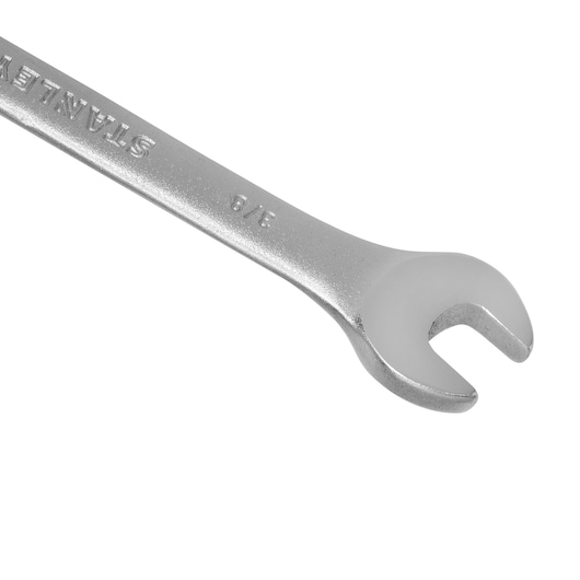 STANLEY STMT80248-840 open-end wrench, silver, photography, angled on white background.