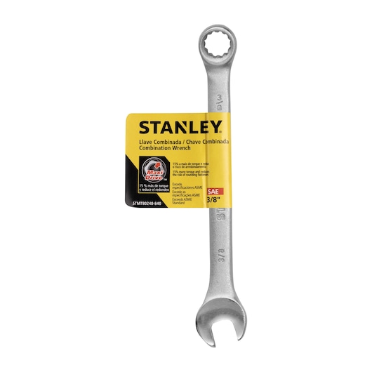 STANLEY STMT80248-840 combination wrench 3/8 inch, silver, front angle on white background with product label.
