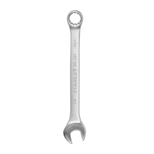 STANLEY STMT80251-840 combination wrench, silver, photography, top view on white background.