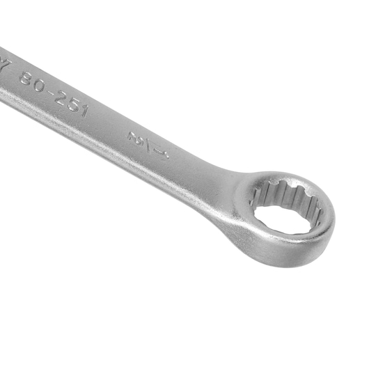 STANLEY STMT80251-840 box end wrench silver color, close-up on white background.
