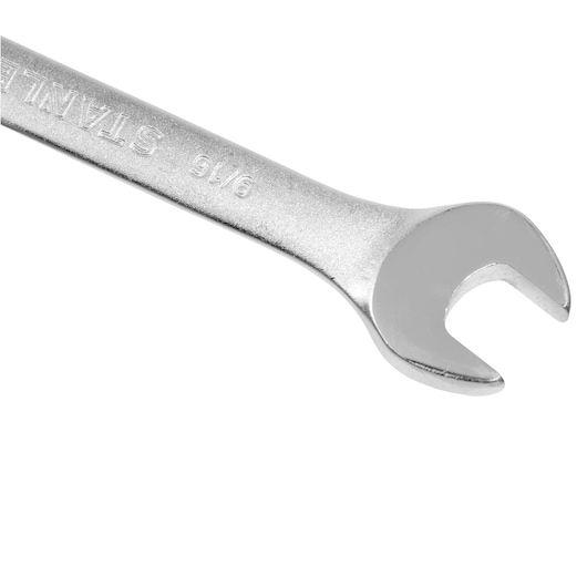 STANLEY STMT80252-840 open-end wrench, silver finish, photography, angled on white background.