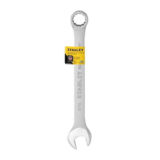STANLEY STMT80252-840 combination wrench, silver, size 9/16 inch, front angle on white background.