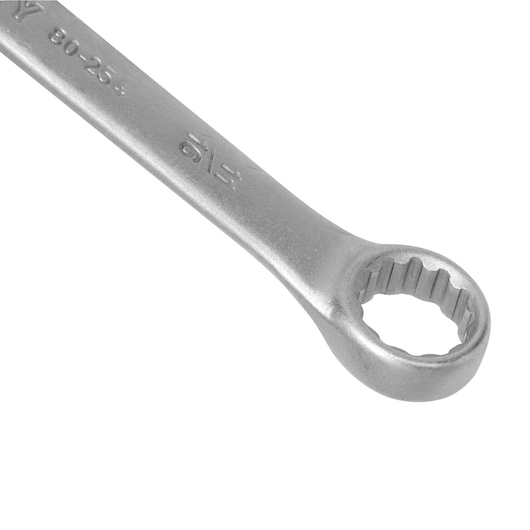 STANLEY STMT80254-840 combination wrench close-up, showing the box end, silver finish, on white background.