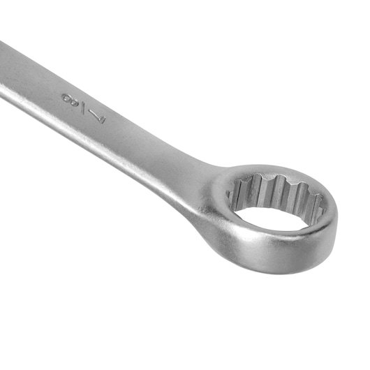 STANLEY STMT80257-840 box end wrench silver finish close-up on white background.