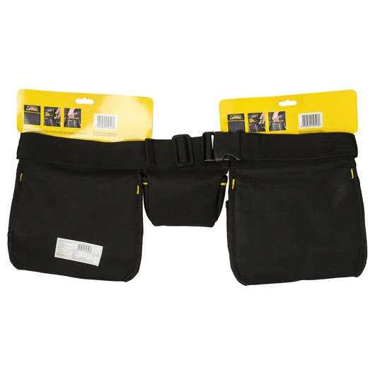 STANLEY STST511304 black tool belt with three large pouches, front view on white background.