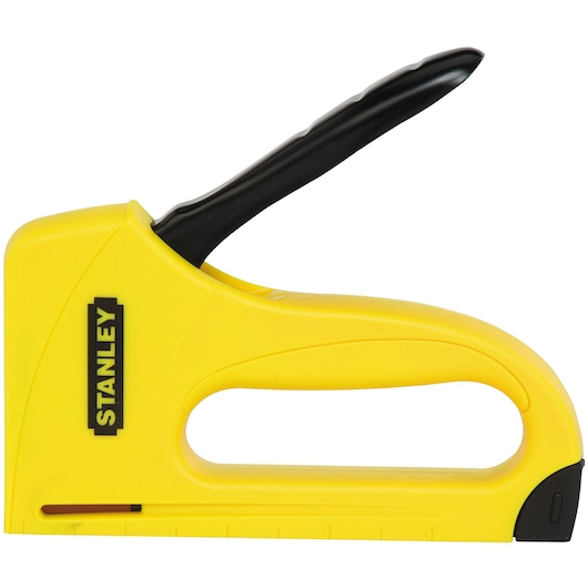 Stanley yellow and black staple gun side view on white background
